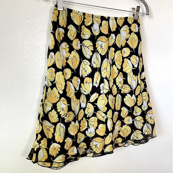 Vintage IN Studio Yellow Floral A Ling Knee Length Skirt Women Size 10P NWOT - Picture 2 of 8